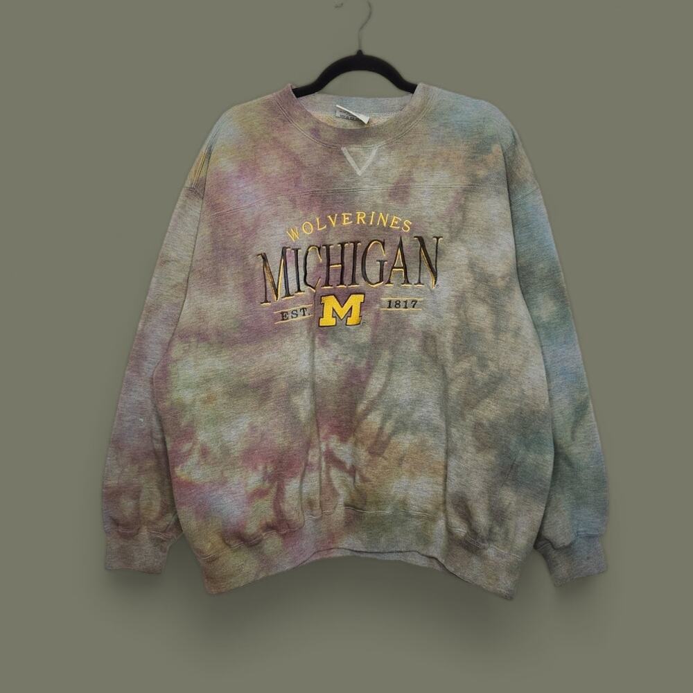 Vintage University Michigan Crewneck Sweatshirt Custom Ice Tie Dye XL Grunge